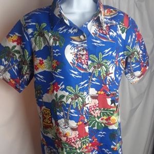 SSLR Hawaiian shirt Surfin drunk Santa reindeer boozing Shirt Sz M Women's z1.
